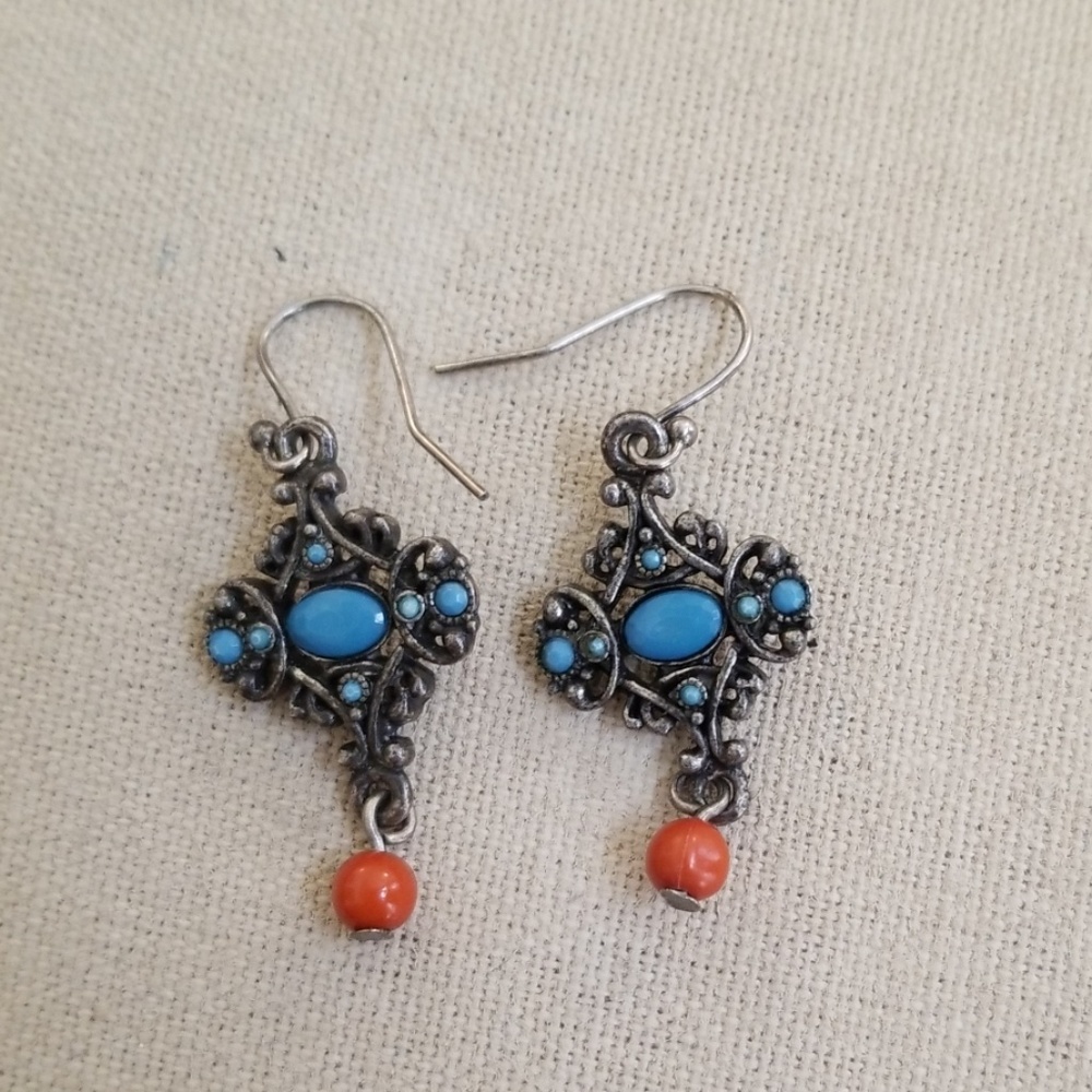 2 For $20 Guess Turquoise Coral Bead Drop Earrings